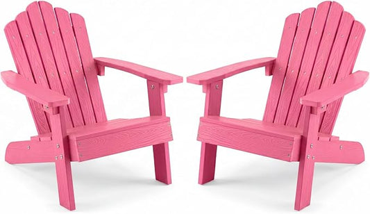 Giantex Kids Adirondack Chair, All-Weather HIPS Children's Outdoor Chair with Tilted High Backrest, Toddler Beach Chair for Garden Patio Backyard, Kids Lawn Chairs for Age 3-7 (2,Pink)