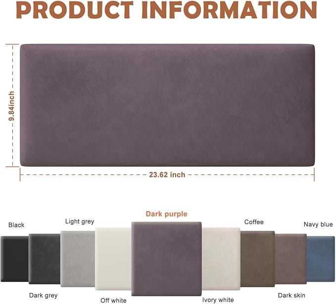 IFNOW Wall Mounted Upholstered Headboard King, 3D Peel and Stick Soundproof Panels, Reusable and Removable Padded Leather Bed Headboard, 12 Panels 9.84" x 23.62", Dark Purple
