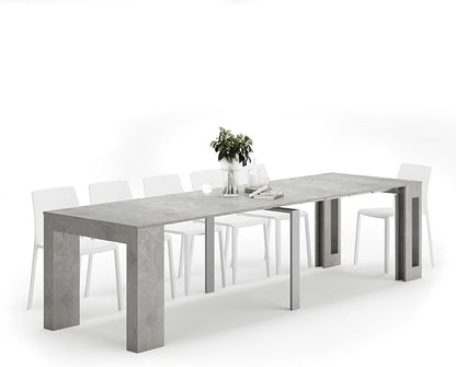 Mobili Fiver, Easy, Extendable Console Table with Extension Leaves Holder, 17.7(120.1) x35.4 in, Concrete Effect, Grey, Made in Italy