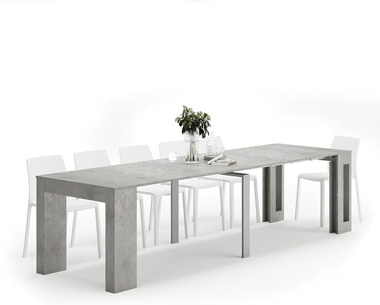 Mobili Fiver, Easy, Extendable Console Table with Extension Leaves Holder, 17.7(120.1) x35.4 in, Concrete Effect, Grey, Made in Italy