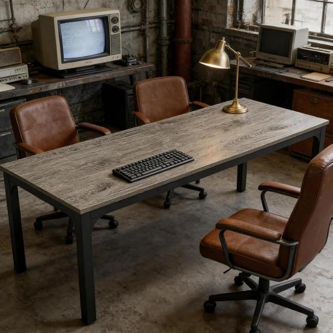 Practical Computer Desk,Rectangle Conference Table,Executive Desk(Only Table) (Black+ Gray + MDF+Iron)