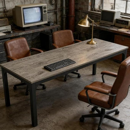 Practical Computer Desk,Rectangle Conference Table,Executive Desk(Only Table) (Black+ Gray + MDF+Iron)