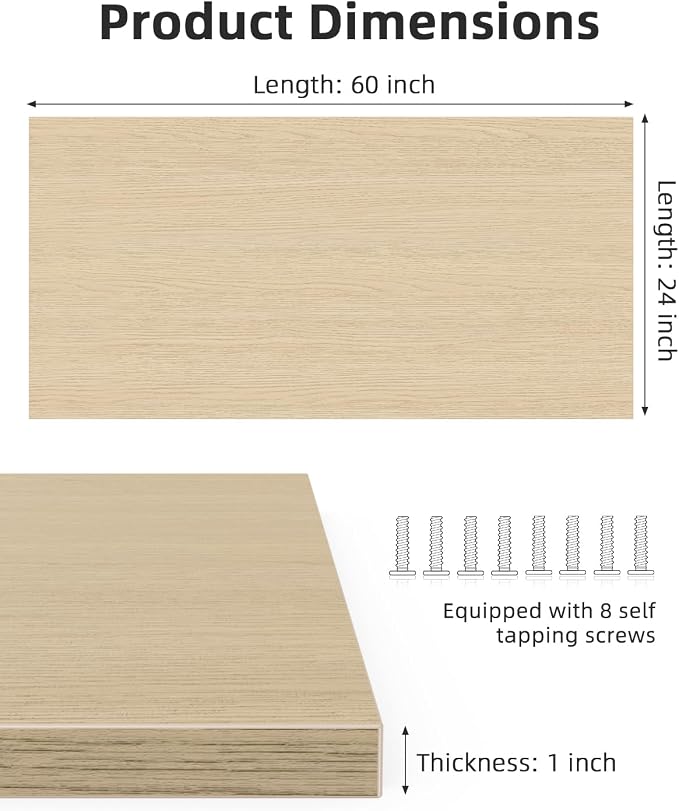 Universal 60 x 24 One-Piece Solid Wood Table Top, 1" Thick Desktop for Stand Up Height Adjustable Desk Frames, Home Office Tabletop, Countertop DIY