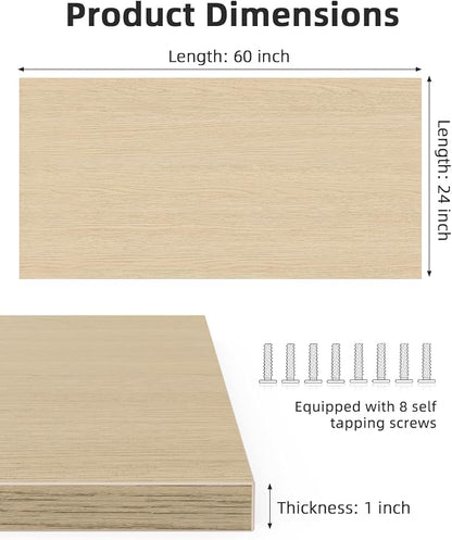 Universal 60 x 24 One-Piece Solid Wood Table Top, 1" Thick Desktop for Stand Up Height Adjustable Desk Frames, Home Office Tabletop, Countertop DIY
