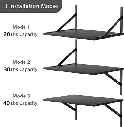 Deep Floating Wall Shelves - 4 Sets of 12 Inch Wide Black Wood Shelves for Bathroom, Bedroom, Kitchen, Living Room