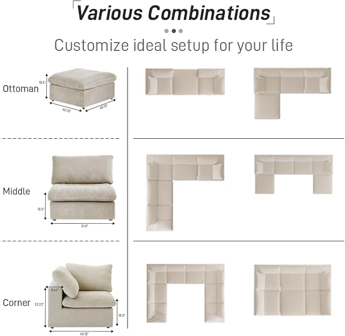 Cloud Modular Sectional Sofa Couch,80.3" L Shaped Convertible Couches with Storage Ottoman for Living Room,Minimalist Deep Sofa Couches,Sofa Covers Washable&Replaceable