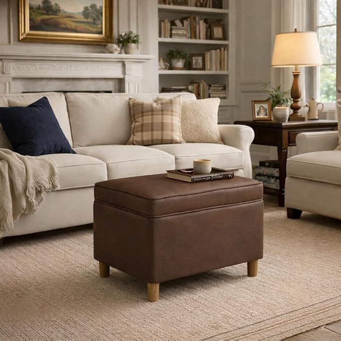 HomePop 24" Dinah Collection Storage Ottoman - Brown Faux Leather