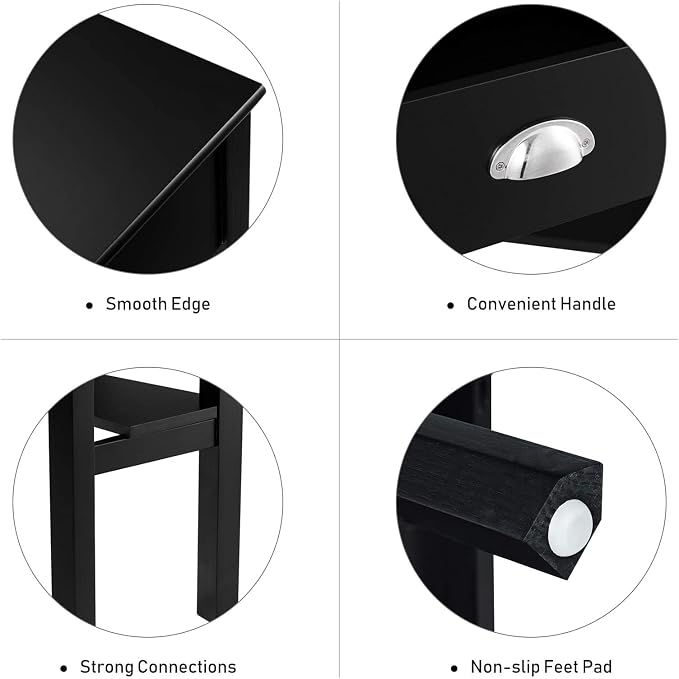 LDAILY Corner Desk, Triangle Corner Computer Desk for Small Space, Compact Writing Desk with Storage Shelves & Drawer, Space Saving Small Makeup Vanity Desk for Bedroom, Home Office, Black