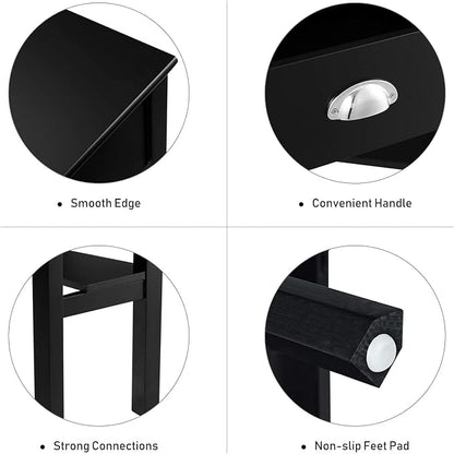 LDAILY Corner Desk, Triangle Corner Computer Desk for Small Space, Compact Writing Desk with Storage Shelves & Drawer, Space Saving Small Makeup Vanity Desk for Bedroom, Home Office, Black