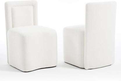 Hyfirm Upholstered Dining Chairs No Assembly, Set of 2 Modern Parsons Armless Kitchen Chairs with Padded Seat Cushion, Ready-to-Use White Linen Accent Side Chair for Diningroom Living Room Bedroom