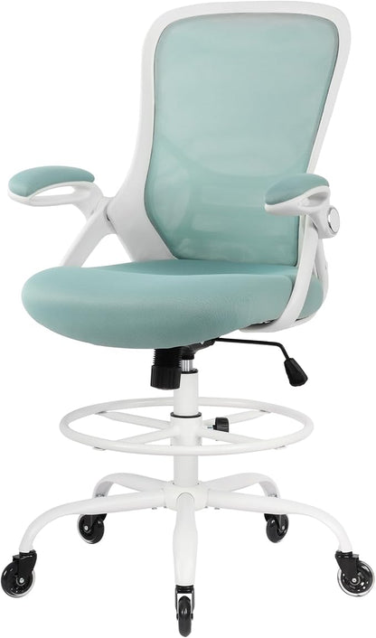 HYLONE Drafting Chair Tall Office, Ergonomic Standing Desk Stool Adjustable Drafting Chair Big Tall Drafting Office Chair Blue