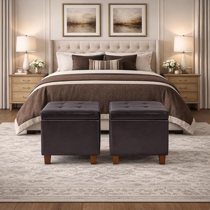 HomePop 18" Classic Square Storage Ottoman - Brown