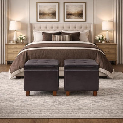 HomePop 18" Classic Square Storage Ottoman - Brown