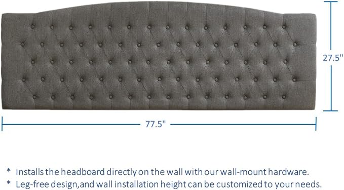 24KF Upholstered Tufted Button Linen Wall Mounted Headboard,Comfortable Fashional Headboard King/CA King Size, 6055-K-Granite