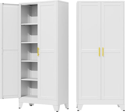 71" Metal Garage Storage Cabinet with 2 Doors, 4 Adjustable Shelves | Metal Storage Cabinets,Steel Tool Cabinets for Home,Office,Garage,Warehouse (White, 71''H x 29''W x 14''D)