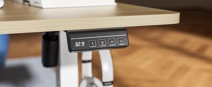 LongKe Electric Standing Desk Adjustable Height, 32x20 Inches Sit Stand up Desktop for Home Office, Ergonomic Rising Computer Table with Memory Preset, Yellow Beams