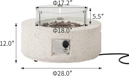 COSIEST Outdoor Propane Fire Pit Coffee Table, 28-inch Terrazzo Round Base Patio Heater, Certified, 40,000 BTU Stainless Steel Burner, Wind Guard, Free Lava Rocks, Waterproof Cover