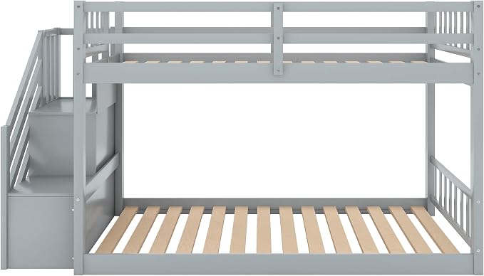Twin Over Twin Bunk Bed with Ladder and for Storage Staircase for Teens, Boys or Girls, No Box Sping Needed