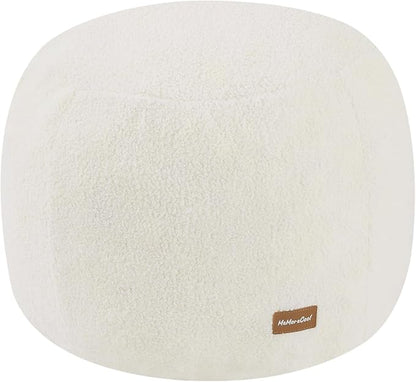 MeMoreCool Stuffed Round Pouf Ottoman Foot Rest, Floor Pouf Foot Stool with Soft Foam Chunk Filling, Small Round Ottoman Footstool Circle Footrest for Living Room, Beige