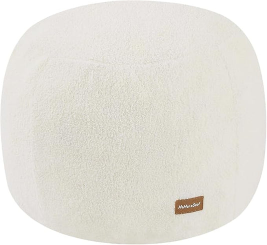 MeMoreCool Stuffed Round Pouf Ottoman Foot Rest, Floor Pouf Foot Stool with Soft Foam Chunk Filling, Small Round Ottoman Footstool Circle Footrest for Living Room, Beige