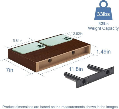 Floating Shelves, Walnut-Like Wooden Set of 3 Wall Mounted Bathroom Shelves Over Toilet, Modern Small Hanging Shelves for Bedroom Living Room Kitchen Rustic Home Decor, 12" x 7" x 1.5"