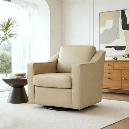 Faux Leather Swivel Accent Chair, 360° Swivel Upholstered Club Armchairs for Living Room, Comfy Single Sofa Reading Chair with Deep Seat, Metal Swivel Base, Cream