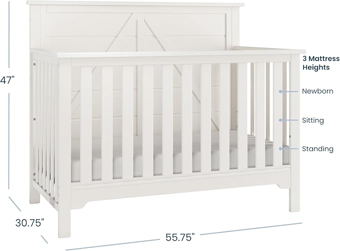 Child Craft Woodland Design 4-in-1 Convertible Baby Crib Nursery Furniture - Baby Bed, Toddler Bed and Full Size Bed, 3 Adjustable Mattress Positions, Real Wood, Baby Safe Finish (Brushed Cotton)