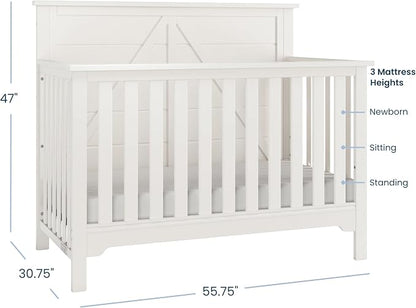 Child Craft Woodland Design 4-in-1 Convertible Baby Crib Nursery Furniture - Baby Bed, Toddler Bed and Full Size Bed, 3 Adjustable Mattress Positions, Real Wood, Baby Safe Finish (Brushed Cotton)