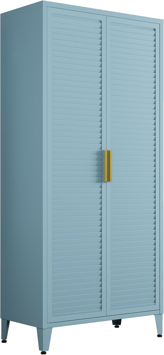 61 "H Blue Metal Cutlery Cabinet with Door Freestanding Kitchen Cabinet with 3 Adjustable Shelf Side Panels, Suitable for Kitchen, Living Room, Dining Room Metal Cabinet,Requires Assembly