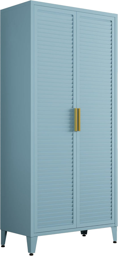 61 "H Blue Metal Cutlery Cabinet with Door Freestanding Kitchen Cabinet with 3 Adjustable Shelf Side Panels, Suitable for Kitchen, Living Room, Dining Room Metal Cabinet,Requires Assembly