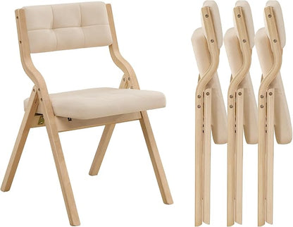 Folding Dining Chairs with Cushion Set of 4,Padded Foldable Dining Chairs,Portable Wooden Folding Chairs with Seat for Dining Rooms Kitchen Wedding Party Indoor Velvet Khaki