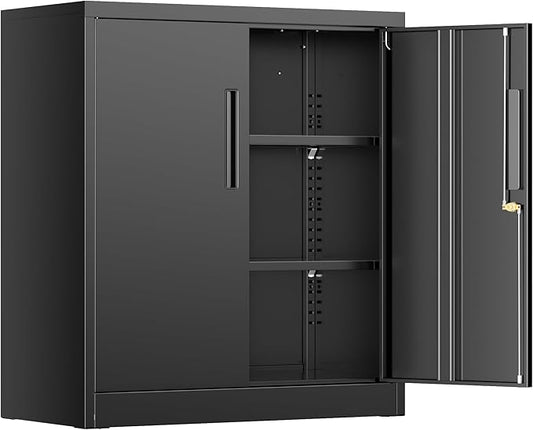 Incbruce 36” Metal Storage Cabinet, Locking Steel Storage Cabinet with 2 Doors and 2 Adjustable Shelves for Garage, Home, Office (Black)