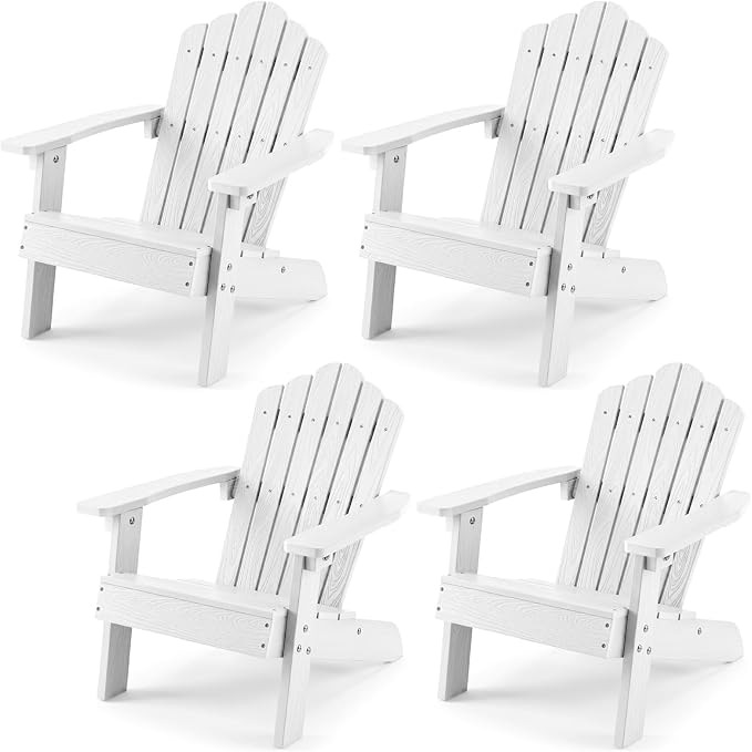 Costzon Kids Adirondack Chair, All-Weather HIPS Toddler Outdoor Chair, Wooden Textured Plastic Fire Pit Chair, Kids Patio Chair for Backyard Lawn Garden, Fits Children Age 3-7 Years (4, White)