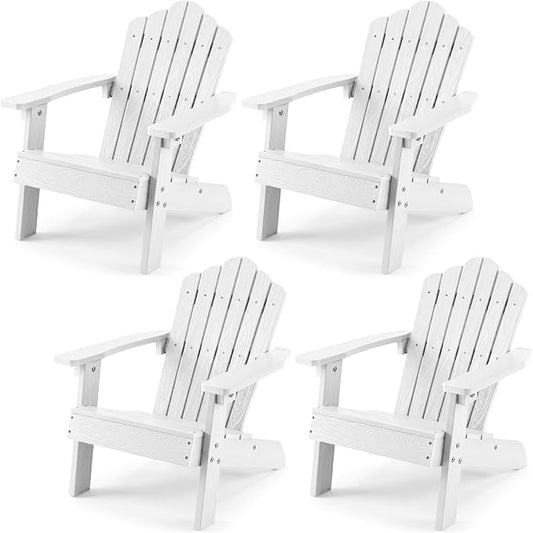 Costzon Kids Adirondack Chair, All-Weather HIPS Toddler Outdoor Chair, Wooden Textured Plastic Fire Pit Chair, Kids Patio Chair for Backyard Lawn Garden, Fits Children Age 3-7 Years (4, White)