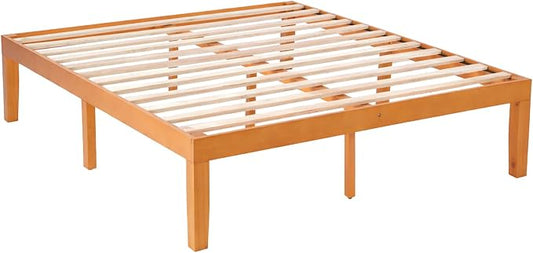 Sweetcrispy Full Size Bed Frame 16 inch Heavy Duty Platform Bedframe, 1000 lbs Capacity, Underbed Storage, No Box Spring Needed, Wooden Slats, Easy Assembly with Velcro, Honey Finish