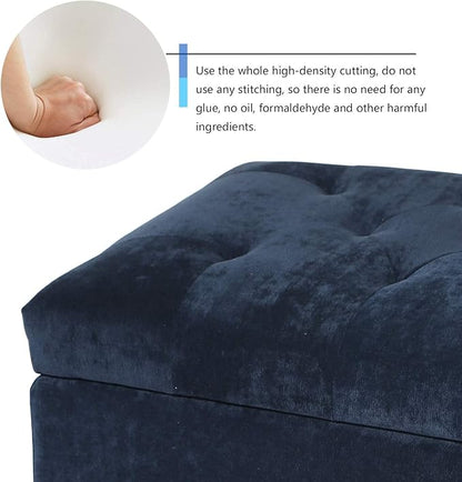 Joveco 24" Ottoman with Storage for Living Room Rectangular Fabric Tufted Bench Footrest (Dark Blue)