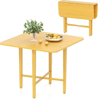 Giantex 36" Folding Dining Table for 2-4, Extendable Drop Leaf Kitchen Table with Solid Rubber Wood Frame, Space-Saving Dinner Table for Small Space, Living Dining Room, Dinette, Natural