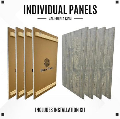 Barn Walls Solid Wood Headboard Gray Fog Oil-Based Finish with Smooth Natural Wood Grain, Wall-Mounted Panels, Adjustable Height, Rustic Coastal Bedroom, Built to Last, California King Size Head Board