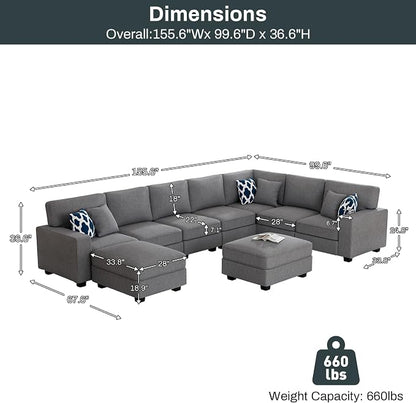 Legend Vansen Oversized Modular Sectional Sofa,U/L‑Shaped Reversible Couch with Ottoman,Deep Seat Plush Polyester Sofa for Living Room,9‑Seater,Dark Grey
