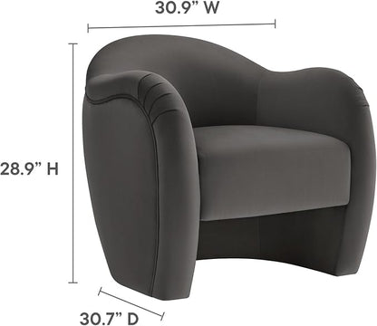 Modway Compose Barrel Chair with Performance Velvet Fabric in Storm Gray – Upholstered Accent Armchair with Curved Backrest – Cozy Lounge Chair for Reading – Round Comfy Single Sofa Club Chair
