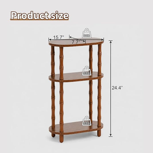 Narrow Side Table with Storage, 3-Tier End Table Skinny Nightstand for Bedroom, Living Room Small Space, Rustic Brown