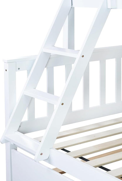 Harper & Bright Designs Convertible Wood Twin-Over-Full Bunk Bed with Trundle and Ladder - Can Be Divided Into Two Platform Beds, White
