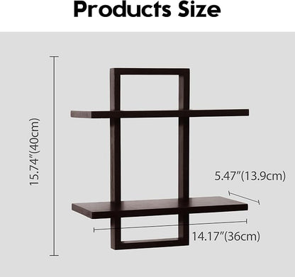 PHOENANCEE Floating Shelves for Wall,Display Hanging Shelf Set of 2,Modern Decorative Plants Shelves,Wood Home Decor Storage Chic for Living Room Bedroom Bathroom Office,Oak Frame,2-Tier (Walnut