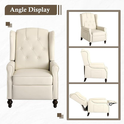 Wingback Recliner Chair with Massage & Heat, Cat-Proof Push Back Arm Chair, Recliner Chair for Living Room Bedroom Home Theater (1, Beige)