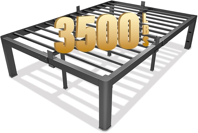 yookare Full Platform Bed Frame,14" Heavy Duty Metal Mattress Foundation, Rounded Safety Corners & Recessed Legs,Mattress Retainers,Easy Assembly,Noise Free Steel Slat Support,No Box Spring Needed