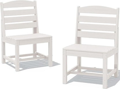 SERWALL Armless Outdoor Dining Chair Set of 2, All Weather Resistant,White