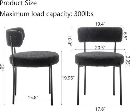 Cinxzar Black Boucle Dining Chairs Set of 4, Upholstered Dining Chairs with Black Metal Legs, Round Modern Dining Chair for Dining Room