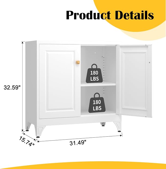 SteeLoong 33" Metal Kitchen Pantry Storage Cabinets with Door and Adjustable Shelves,White Sideboard Buffet Cabinet with Storage,Sideboard Buffet Cabinet for Dining Roonm,Living Room