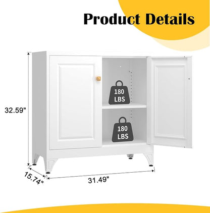SteeLoong 33" Metal Kitchen Pantry Storage Cabinets with Door and Adjustable Shelves,White Sideboard Buffet Cabinet with Storage,Sideboard Buffet Cabinet for Dining Roonm,Living Room