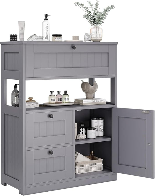 GRUSIGN Bathroom Cabinet, Modern Bathroom Floor Storage Cabinet Organizer with 1 Door and 3 Drawers, Freestanding Cupboard for Kitchen/Living Room Use